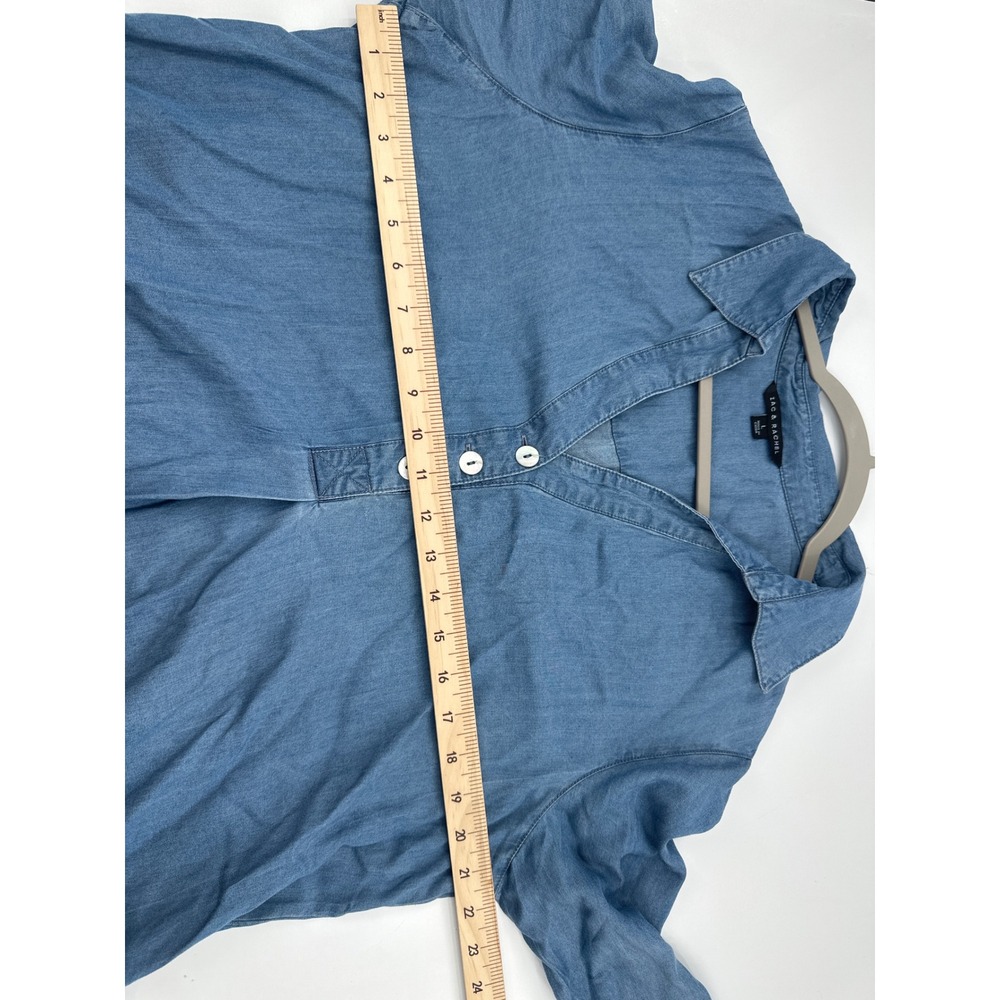 Zac & Rachel Womens Blue Denim Tunic Top 3/4 Sleeve Button Back L NWT - Picture 6 of 7